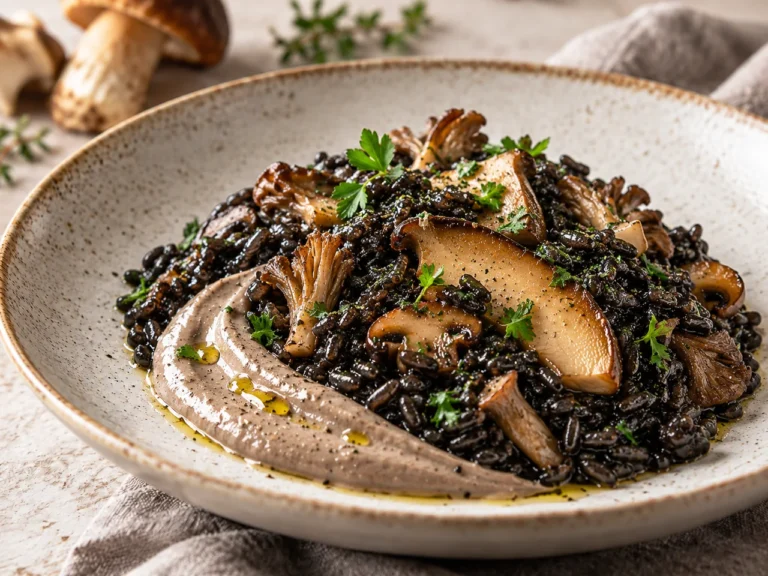 Arroz Negro con Setas y Alioli de Ajo Negro