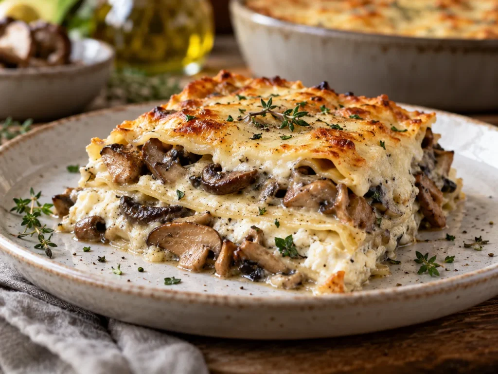 Lasaña de Setas y Ricotta con Salsa Bechamel
