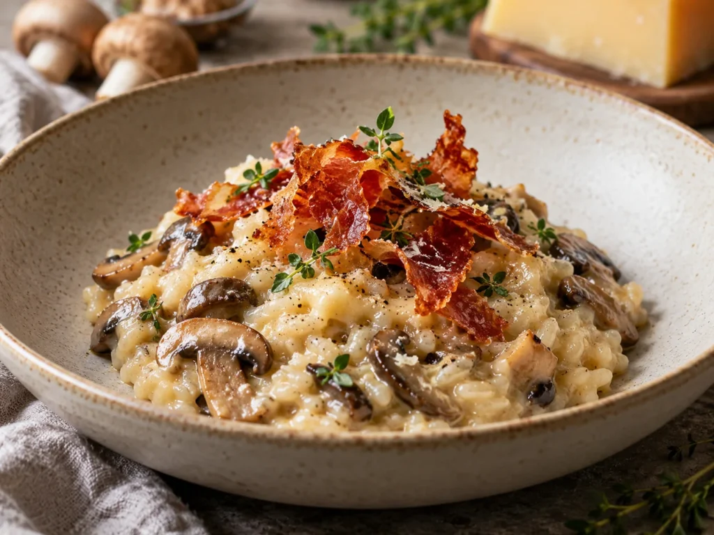 Risotto de Setas y Queso Gouda con Crispy de Jamón