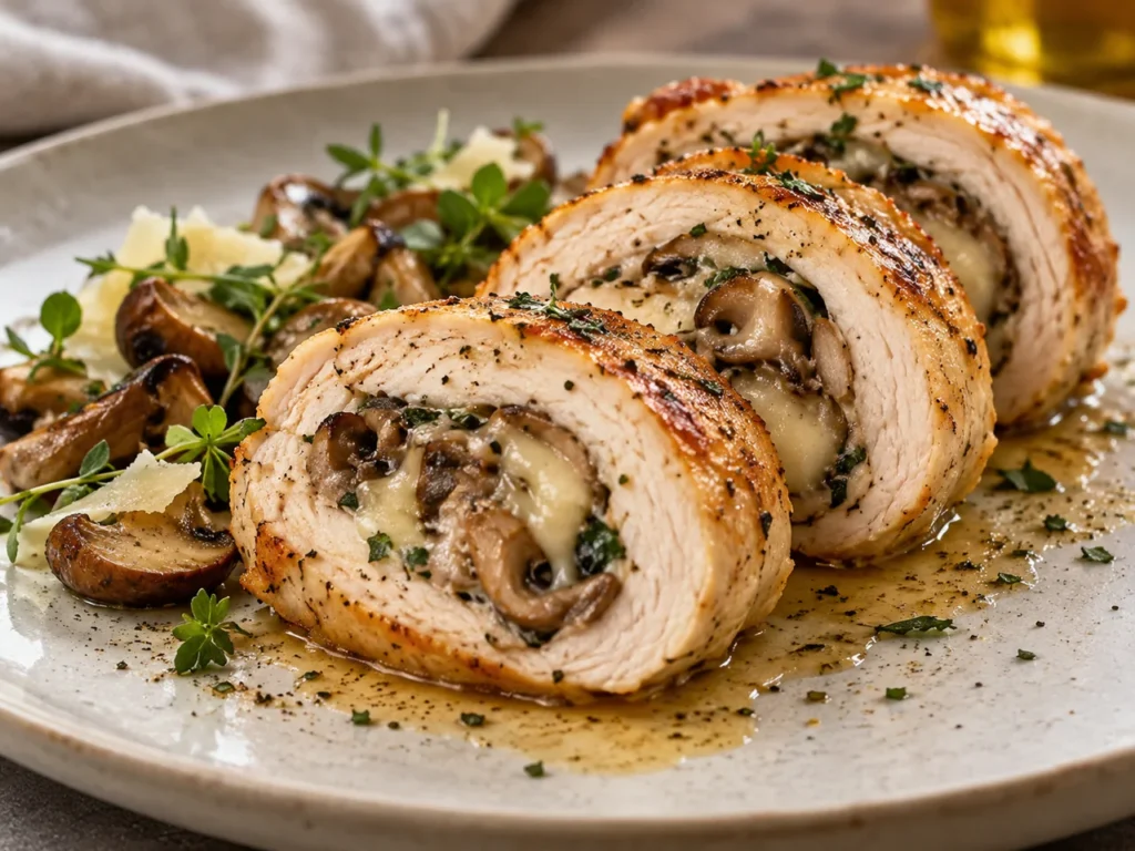 Rollitos de Pechuga de Pollo Rellenos de Setas y Manchego