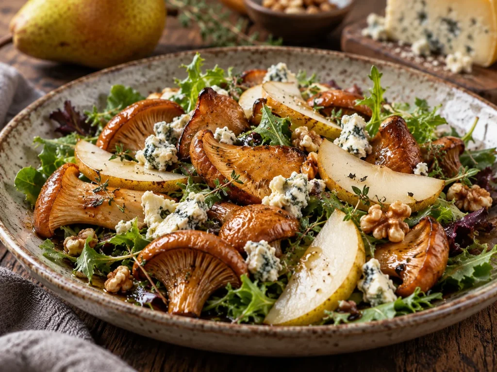 Ensalada de Níscalos con Peras y Queso Roquefort