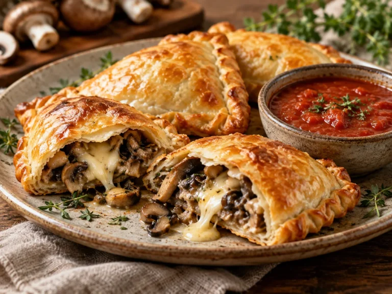 Empanadas Rellenas de Setas y Queso con Salsa de Tomate