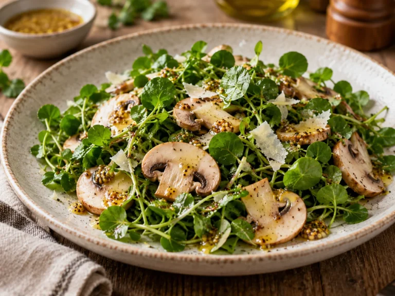 Ensalada de Champiñones y Berros con Vinagreta de Mostaza