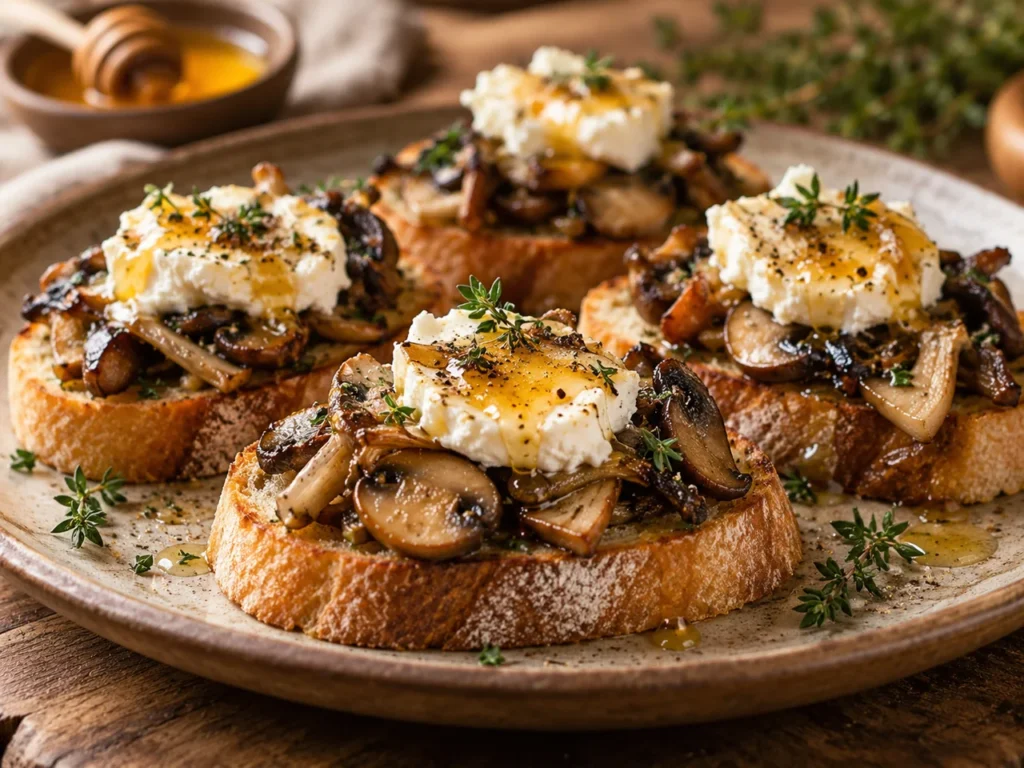 Bruschettas de Setas con Queso de Cabra y Miel